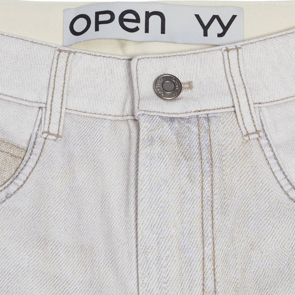 OPEN YY Patchwork Effect Loose Bootcut (Beige)