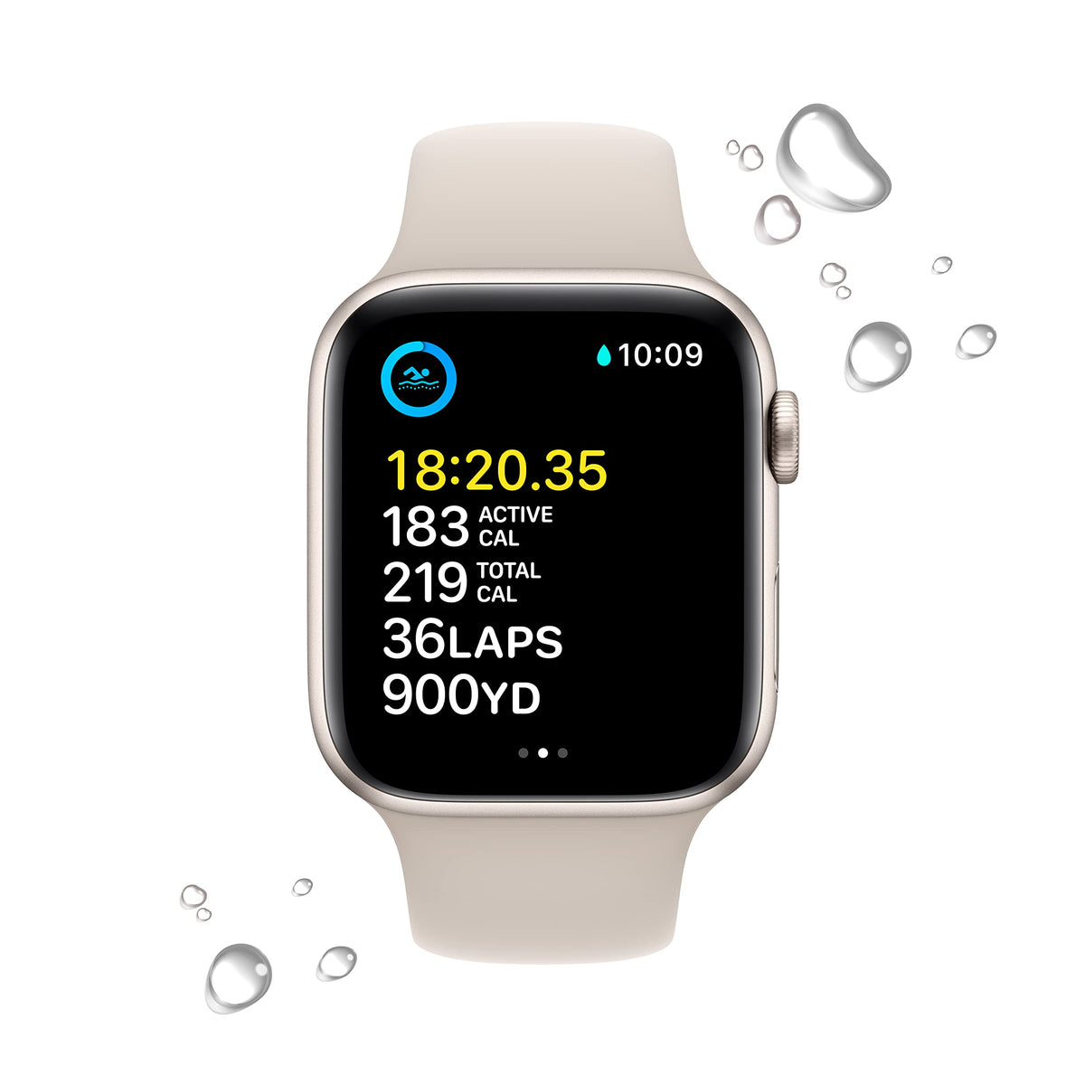 Apple Watch SE 2nd Generation (GPS) 44mm Aluminum Case with Starlight Sport Band - S/M - MNTD3LL/A
