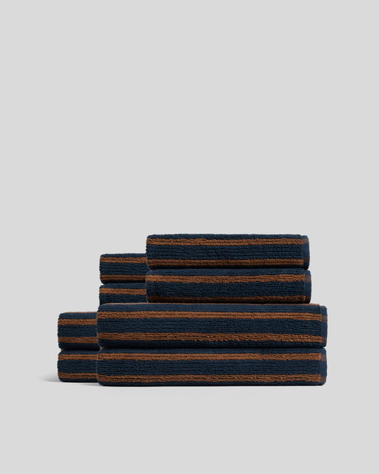 4+4 Organic Resort Stripe Bath Bundle - Ink with Tobacco