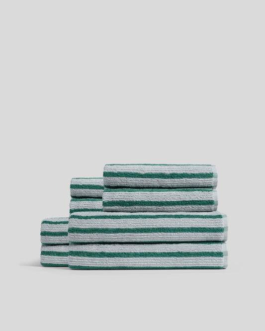 4+4 Organic Resort Stripe Bath Bundle - Sky with Malachite