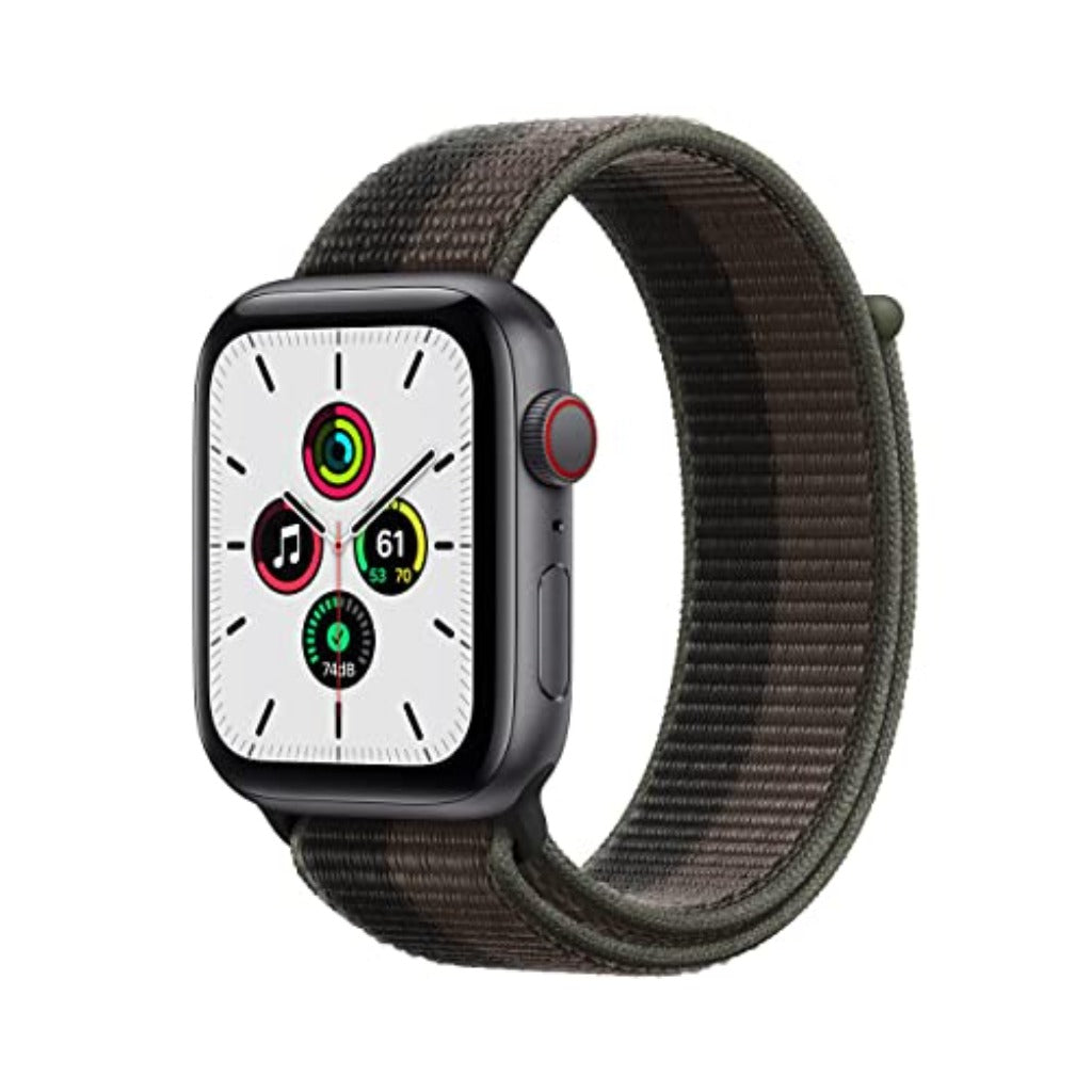 Apple Watch SE (GPS + Cellular, 44mm) Space Gray Aluminum Case with Tornado/Grey Sport Loop - MKRT3LL/A