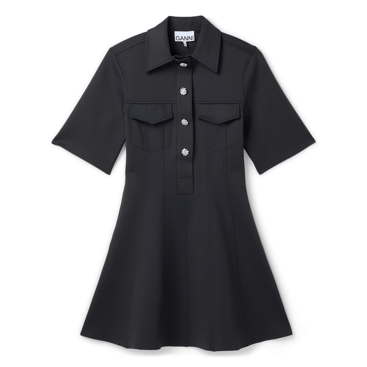 GANNI Scuba Neoprene Fitted Mini Dress (Phantom)