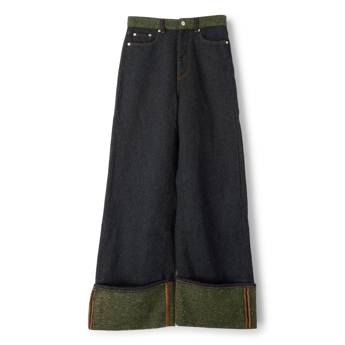 GANNI Fold-Up Twill Denim Baggy Jeans (Phantom)