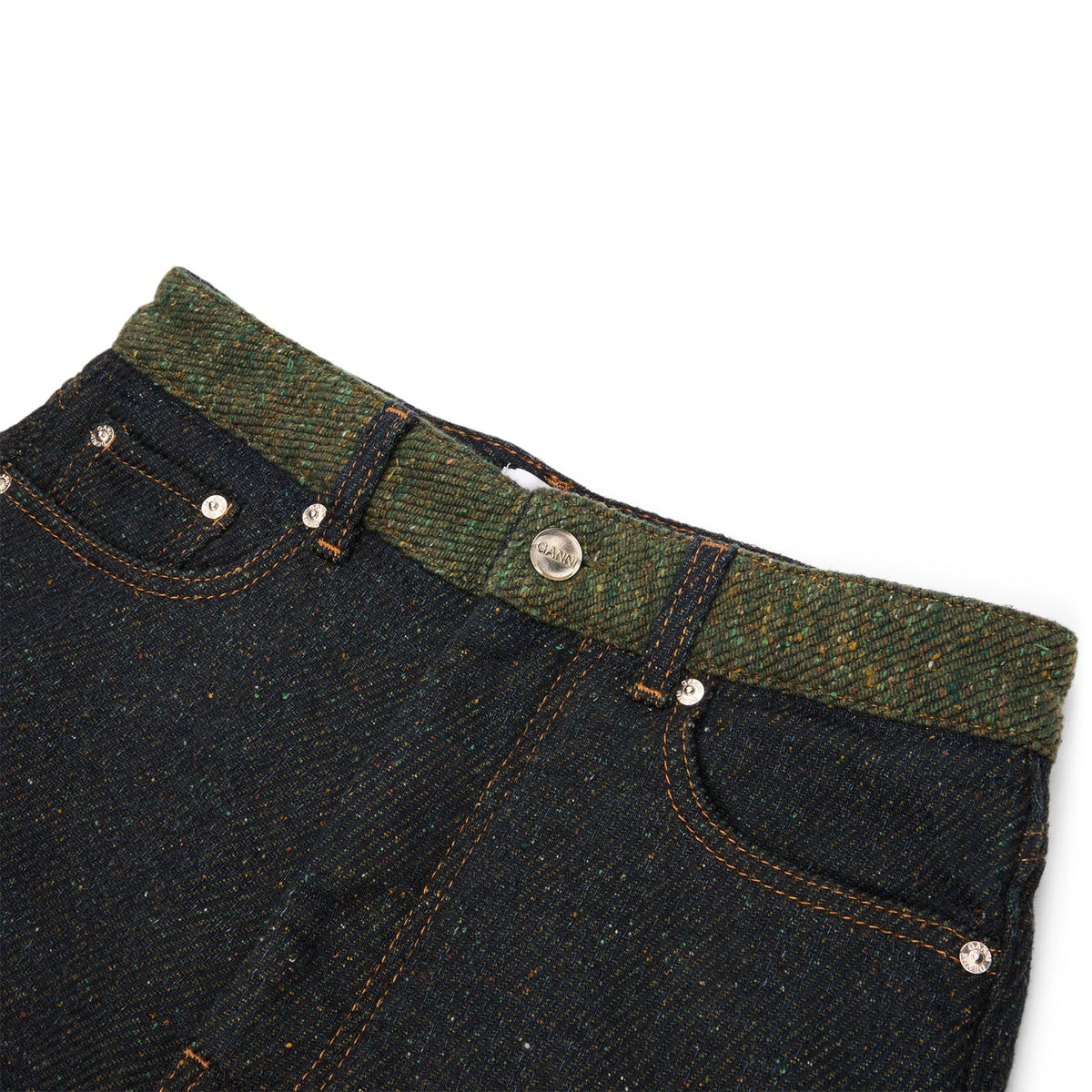 GANNI Fold-Up Twill Denim Baggy Jeans (Phantom)