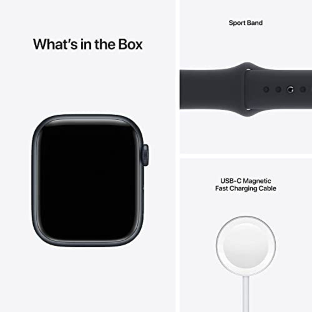 Apple Watch Series 7 (GPS, 45mm) Midnight Aluminum Case with Midnight Sport Band, Regular - MKN53LL/A