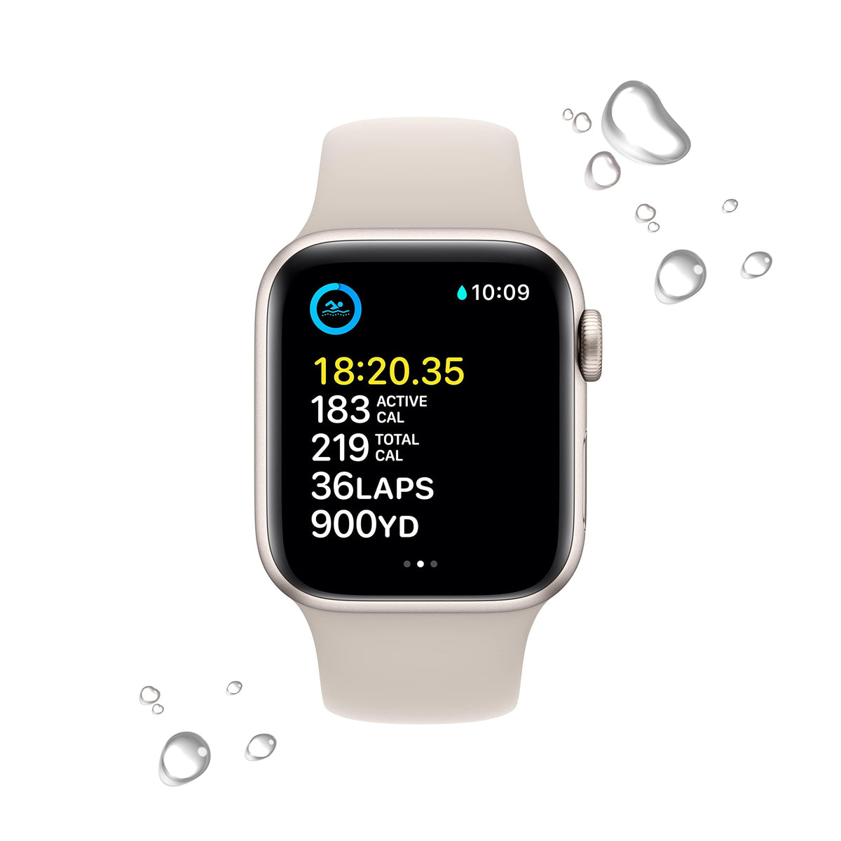 Apple Watch SE 2nd Gen (GPS) 40mm Starlight Aluminum Case w/ Starlight Sport Band - M/L - MR9V3LL/A