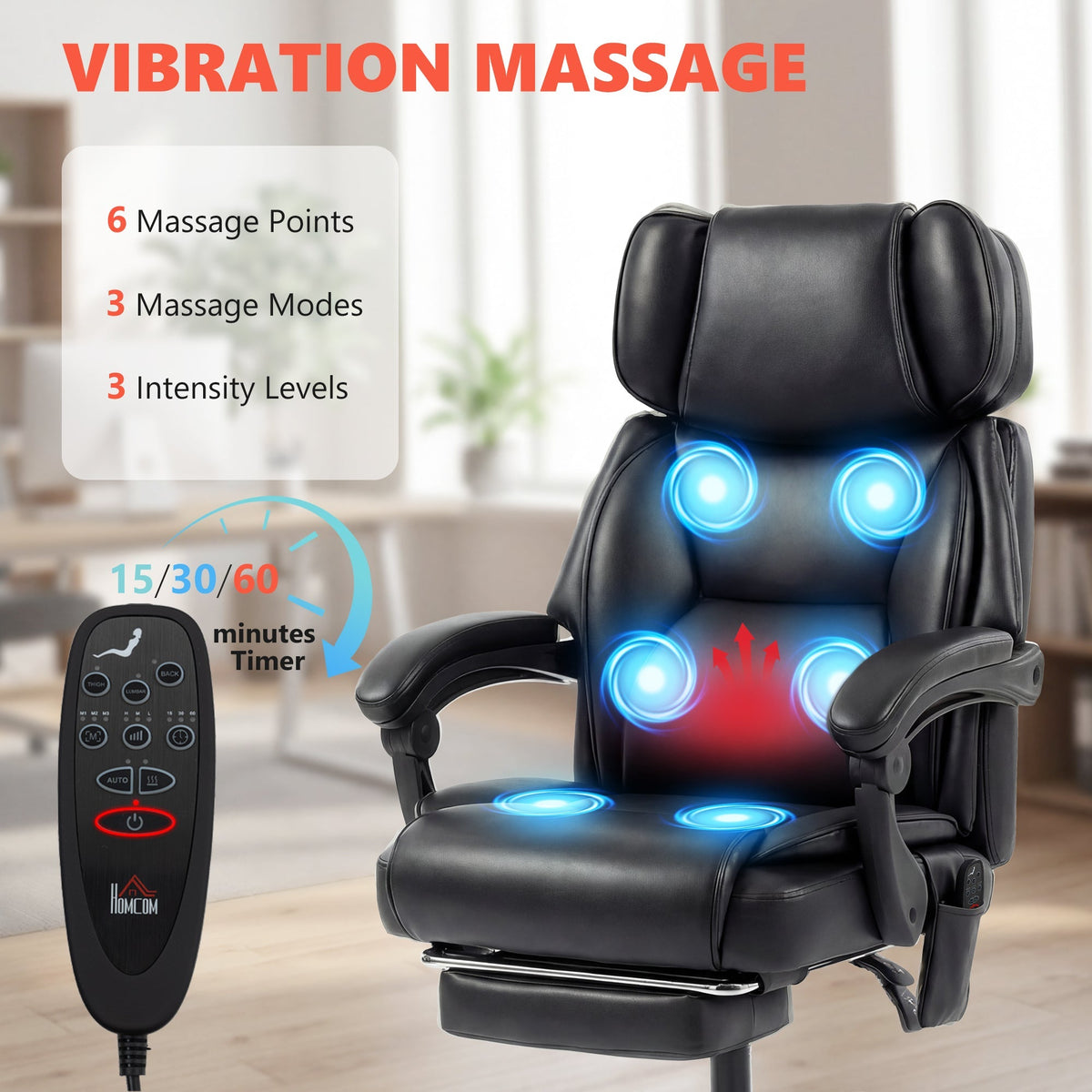 High Back Vibration Massage Office Chair with Heat, Reclining Back & Footrest