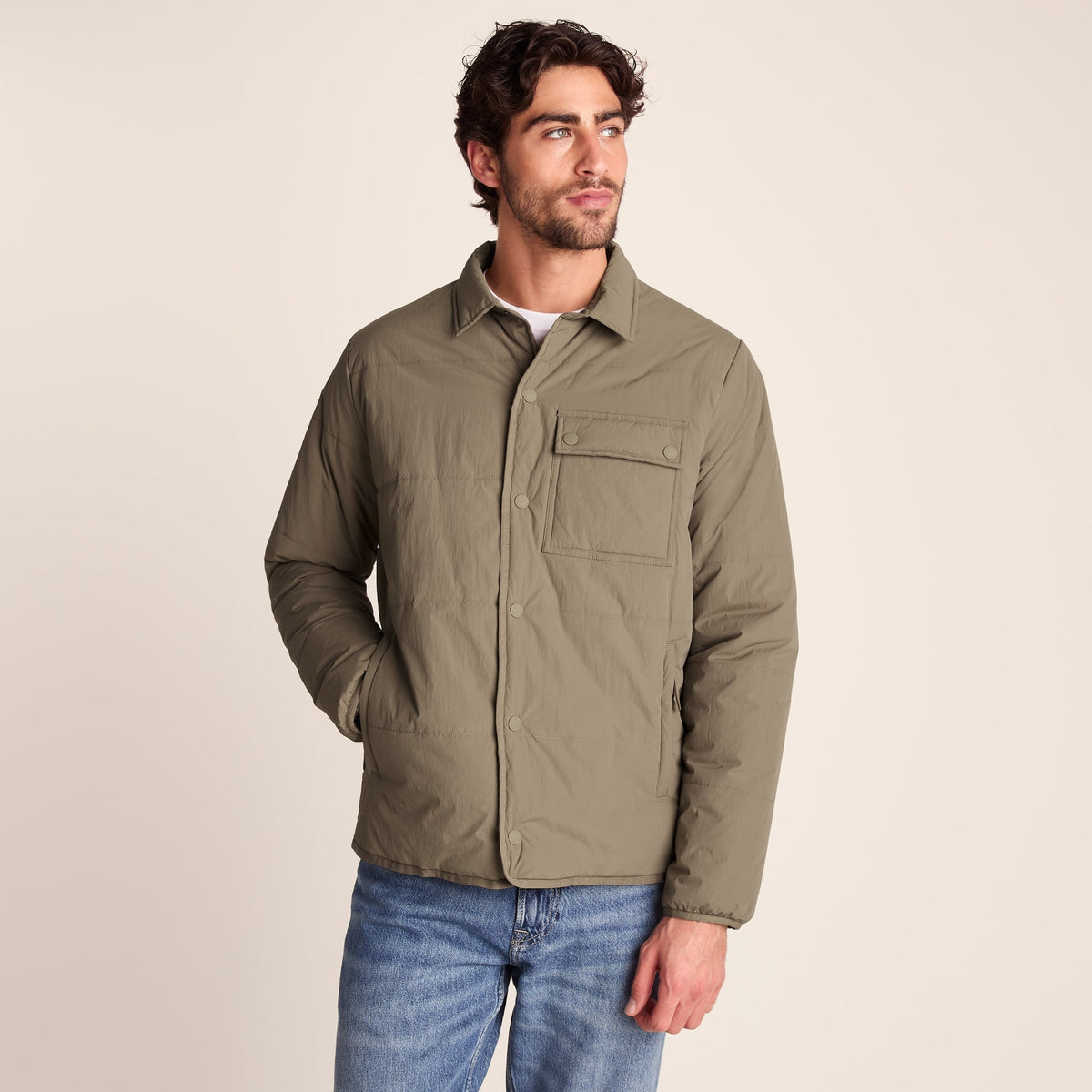 Adamson Mens Shower Resistant Insulated Shacket - Mushroom