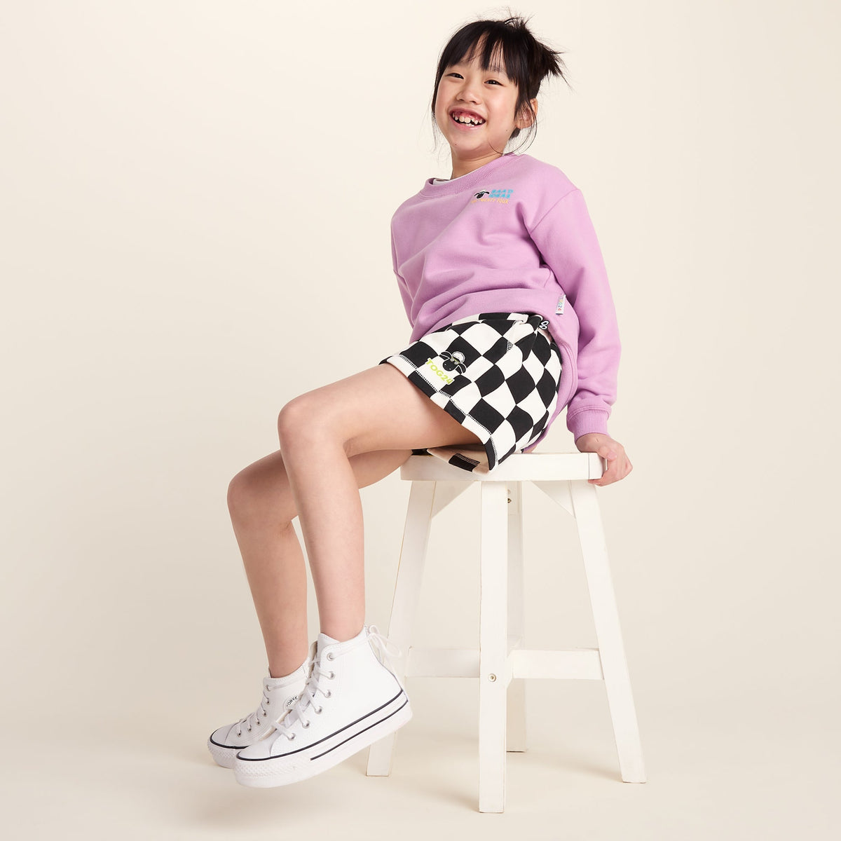 Afrino Kids Shaun the Sheep Sweatshort - Black Woolly Checkerboard