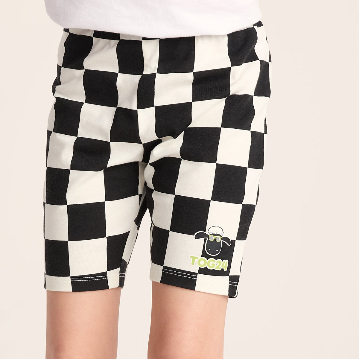 Altay Kids Shaun the Sheep Cycling Short - Black Woolly Checkerboard