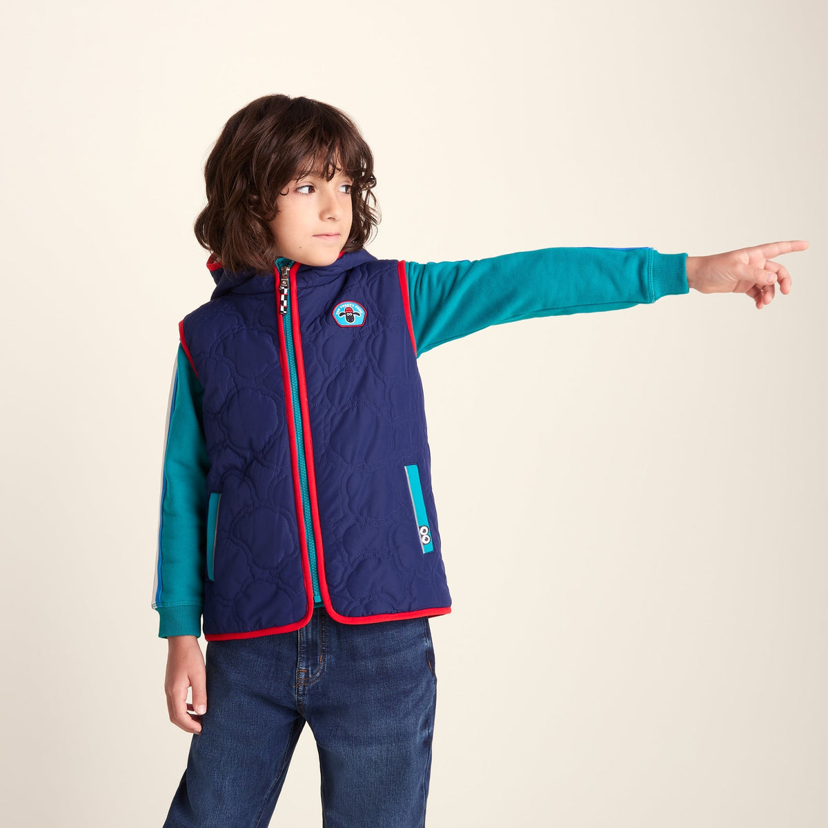 Ancon Shaun the Sheep Kids Insulated Quilted Gilet Microfleece Lining - Night Blue