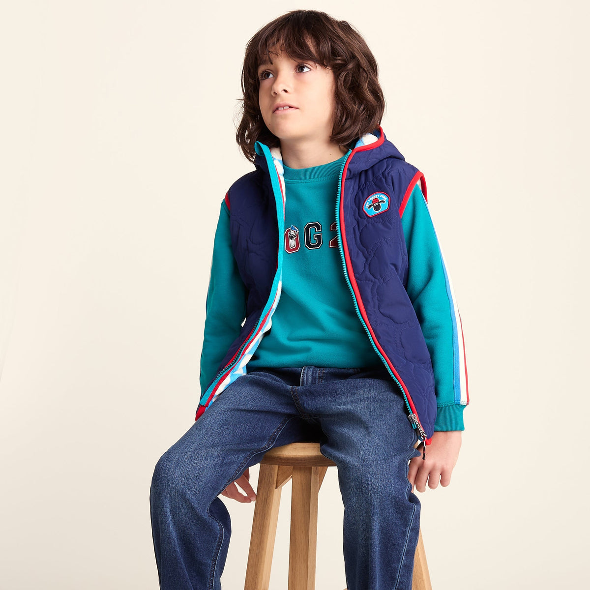 Ancon Shaun the Sheep Kids Insulated Quilted Gilet Microfleece Lining - Night Blue