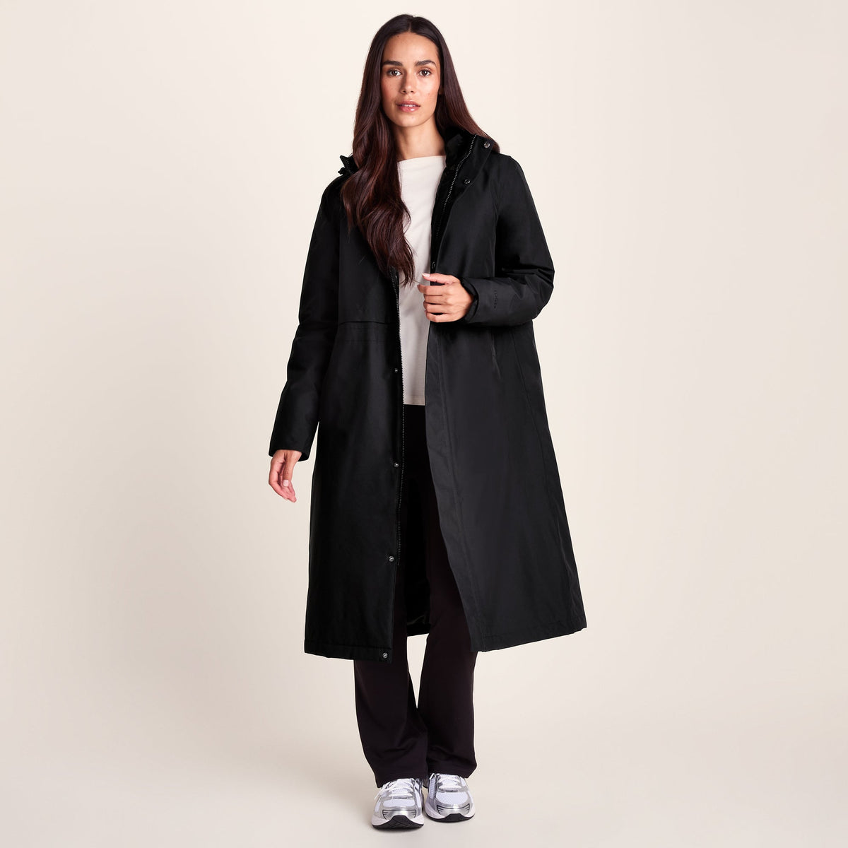 Ari Womens Longline Waterproof Insulated Trench Coat - Black