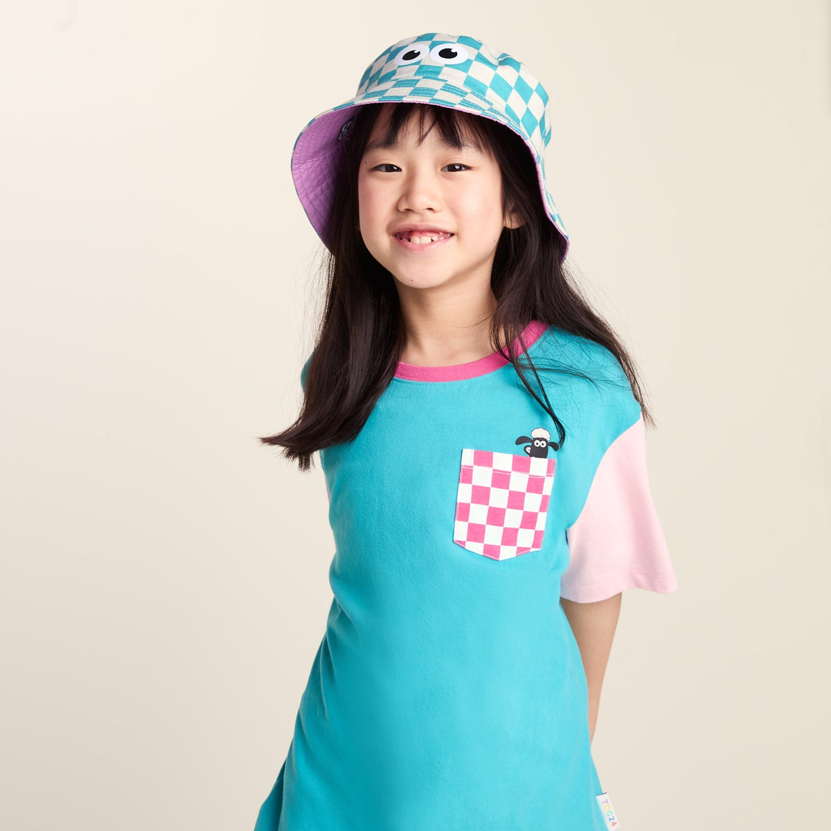 Balkhi Kids Shaun the Sheep Bucket Hat - Spearmint/Woolly Checkerboard