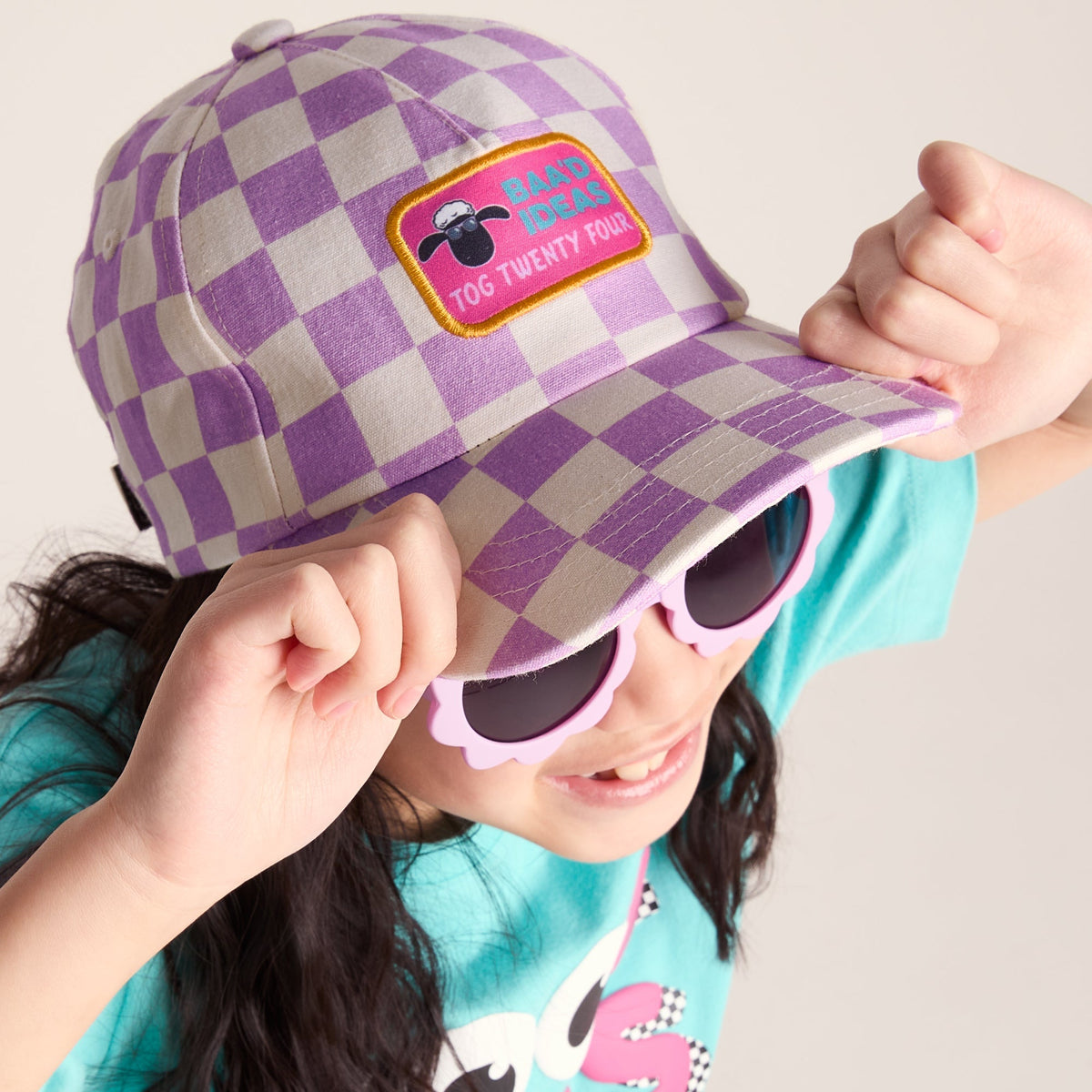 Bardoka Kids Shaun the Sheep Baseball Cap - Lilac Haze/White Checkerboard