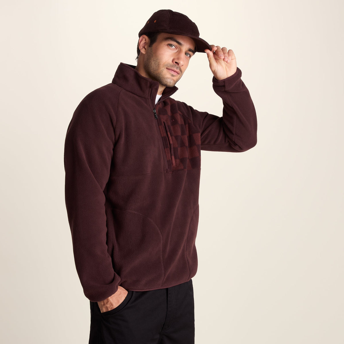 Barker Mens Midweight Microfleece Half Zip Pullover - Deep Brown