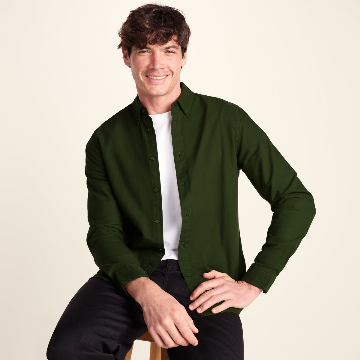 Barry Mens Long Sleeved Cotton Oxford  Shirt - Leaf Green