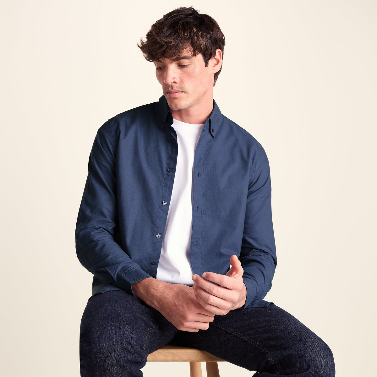 Barry Mens Long Sleeved Cotton Oxford  Shirt - Smokey Blue