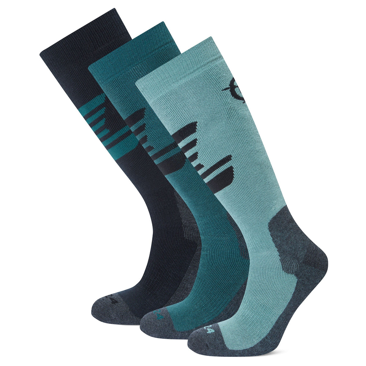 Bergenz 3 Pack Mens Ski Socks - Black/Dark Turquoise/Steel Teal