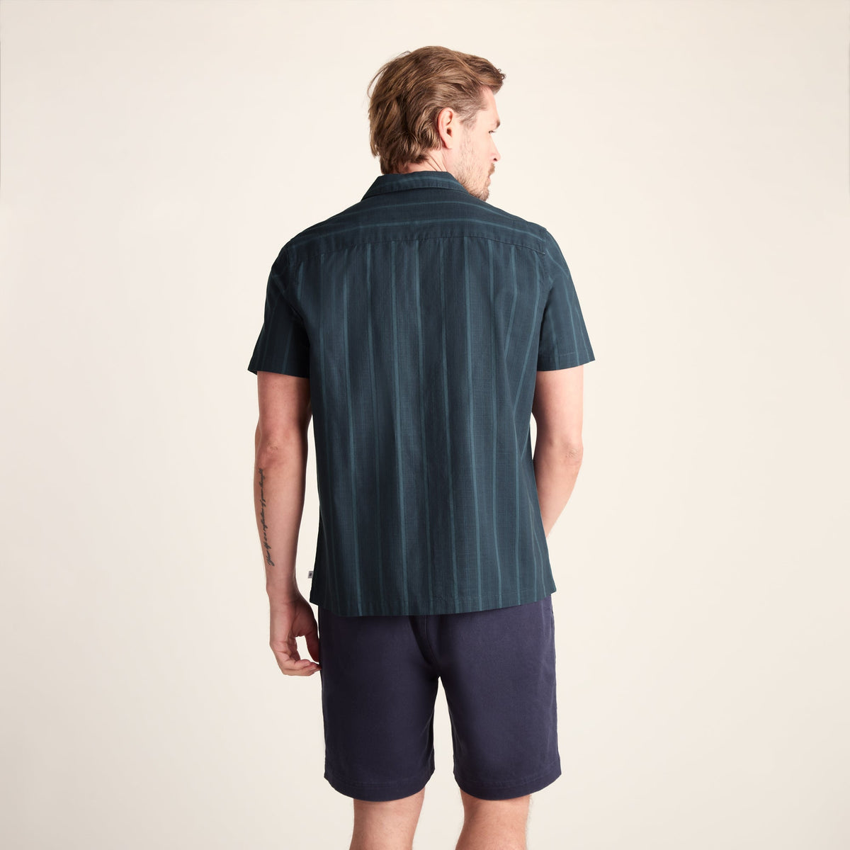 Boldon Mens 100% Cotton Supersoft Short Sleeve Shirt - Dark Indigo Stripe