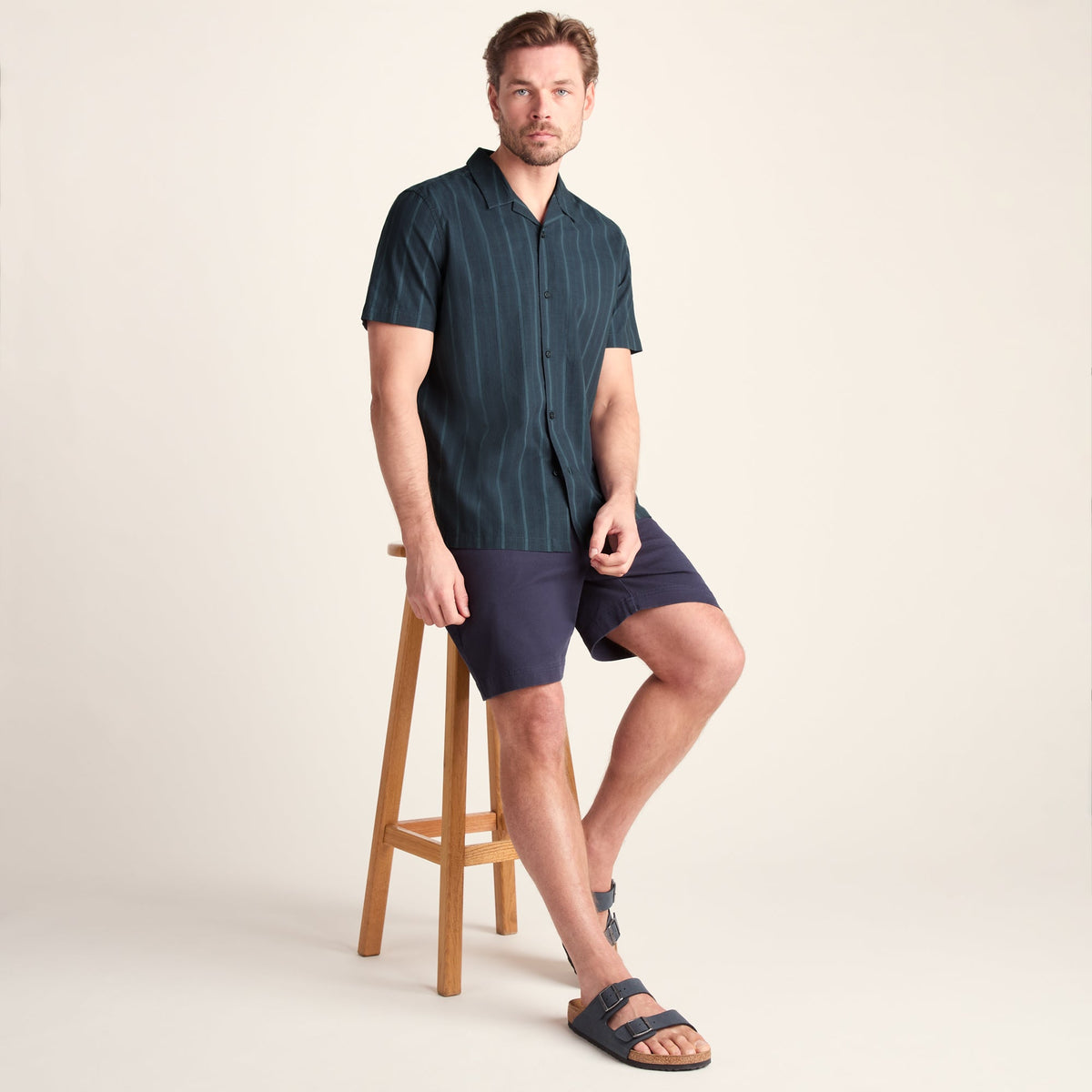 Boldon Mens 100% Cotton Supersoft Short Sleeve Shirt - Dark Indigo Stripe