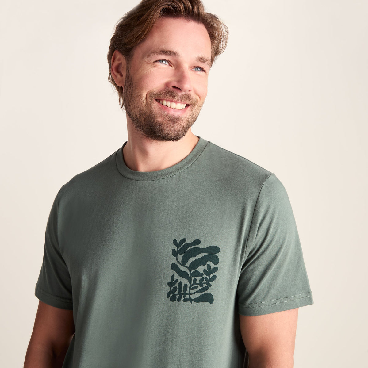 Botanical Mens Relaxed Fit Supersoft T-shirt - Light Forest