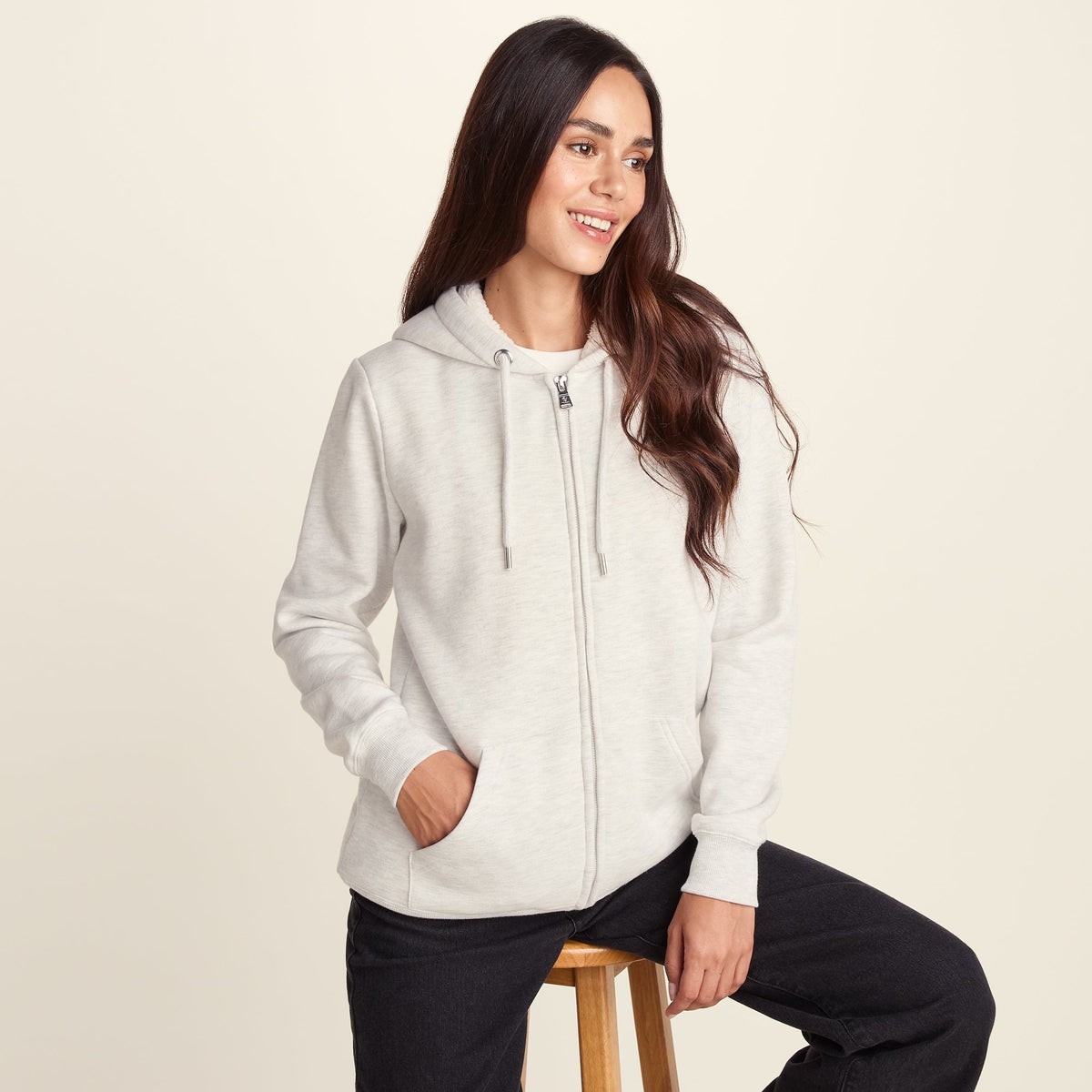 Bradshaw Womens Supersoft Sherpa Lined Zip Hoodie - Ice Grey Melange
