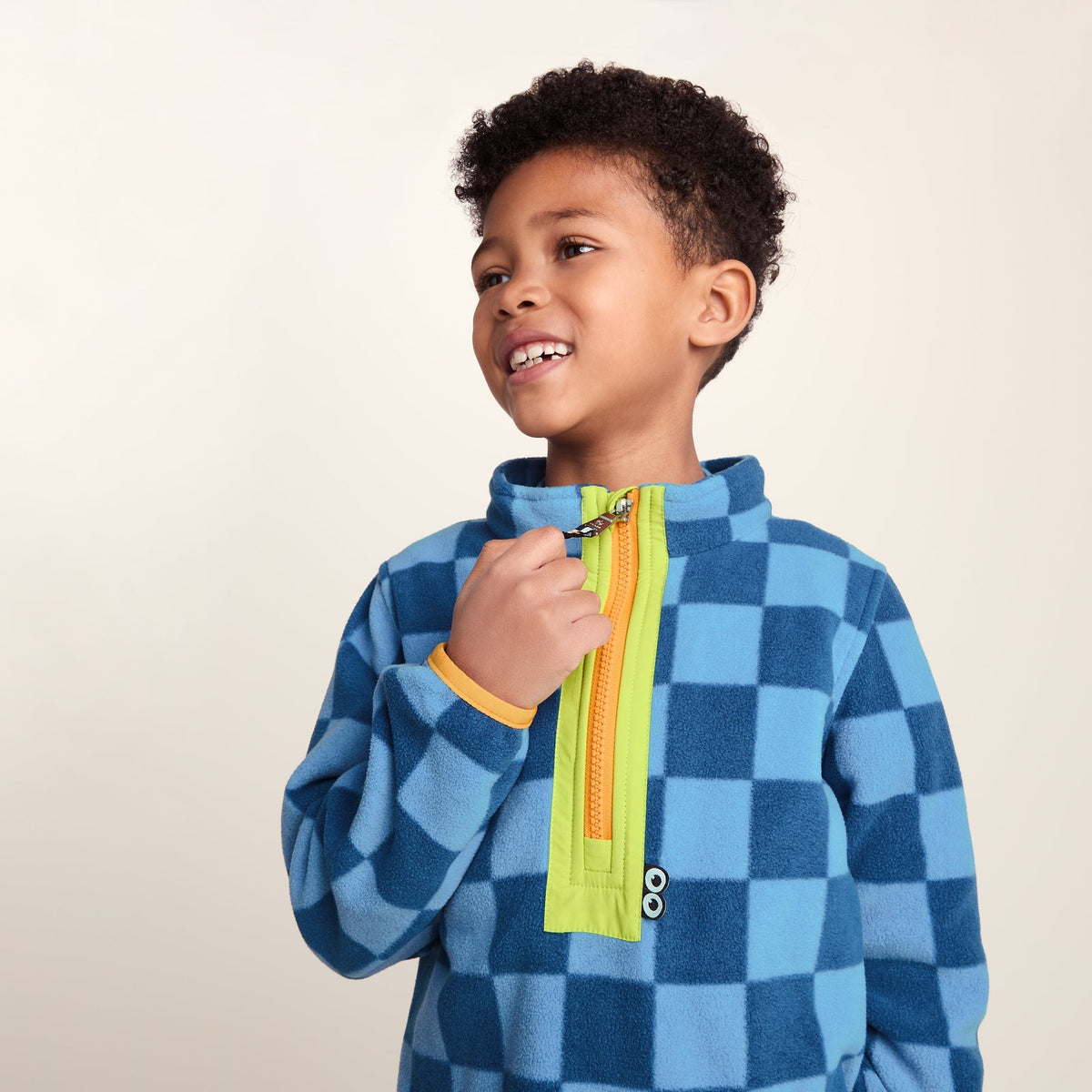 Brecknock Kids Shaun the Sheep Fleece Zip Neck - Bluebell/Night Blue Checkerboard
