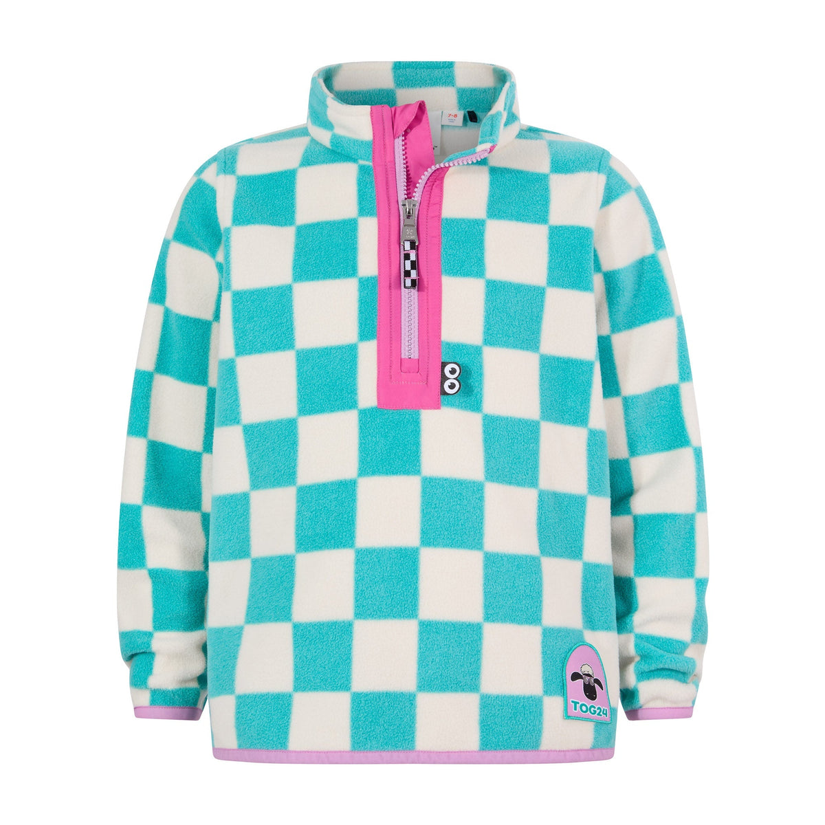 Brecknock Kids Shaun the Sheep Fleece Zip Neck - Spearmint/Woolly Checkerboard