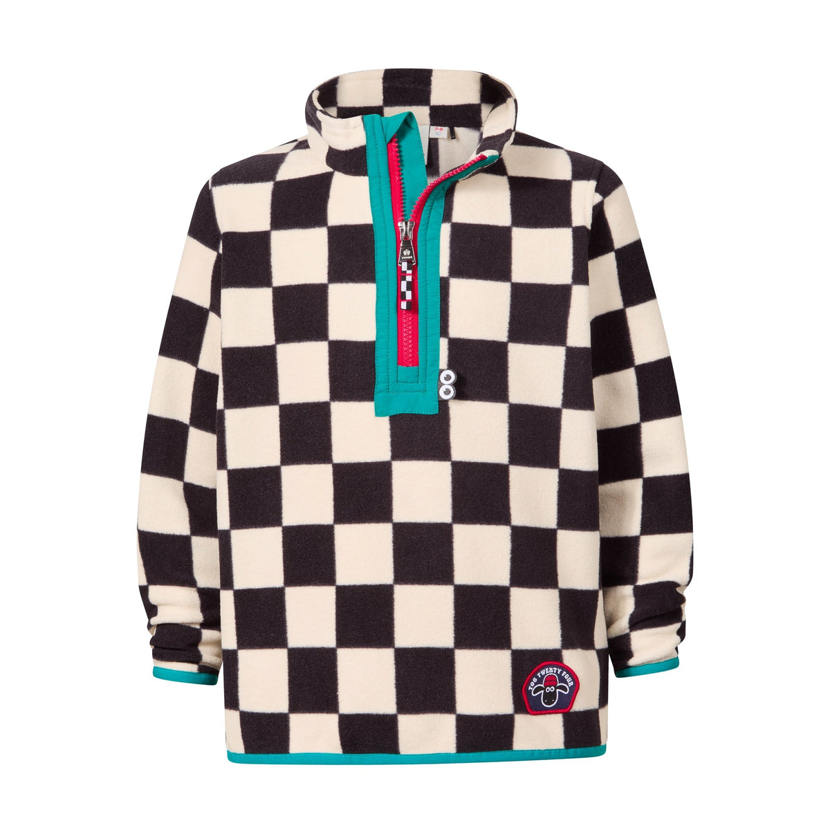 Brecknock Kids Shaun the Sheep Fleece Zip Neck - Woolly/Black Checkerboard