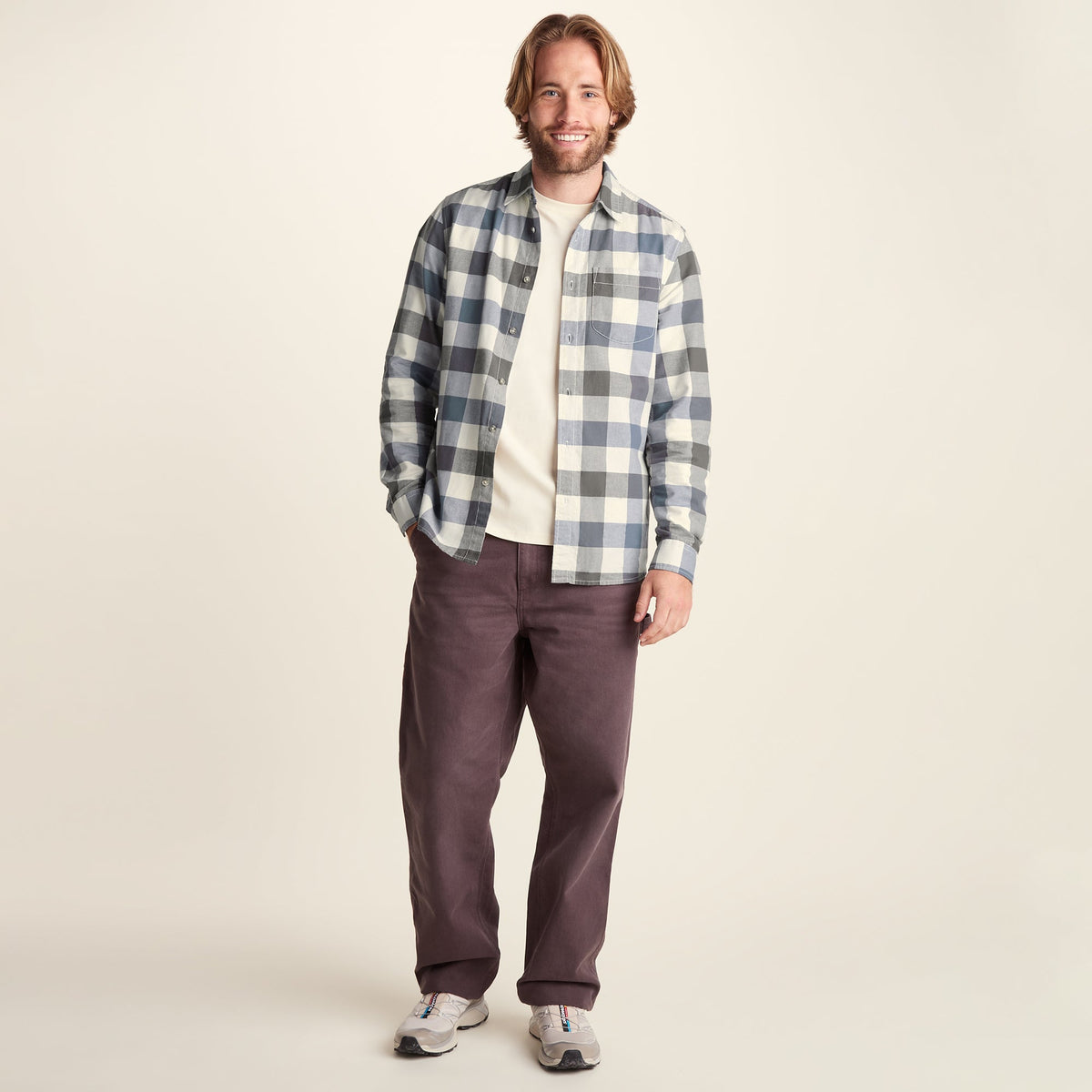 Bryson Mens Brushed Flannel Check Shirt - Ash Brown Check