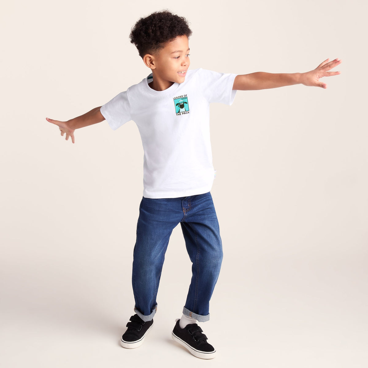 Cameroon Kids Shaun the Sheep T-Shirt - Optic White/Spearmint Green