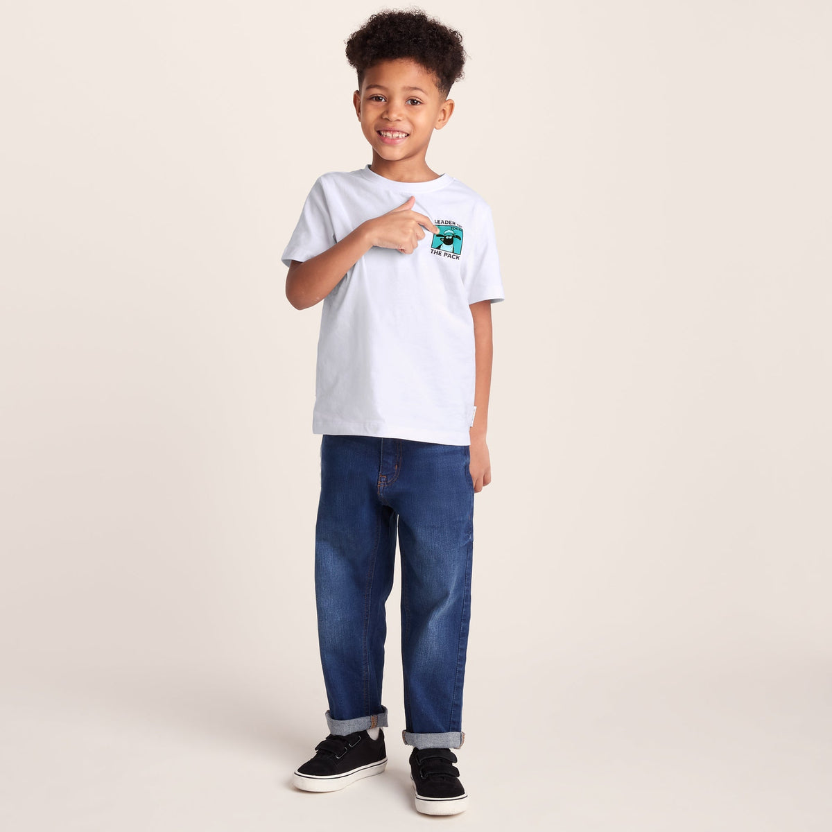 Cameroon Kids Shaun the Sheep T-Shirt - Optic White/Spearmint Green