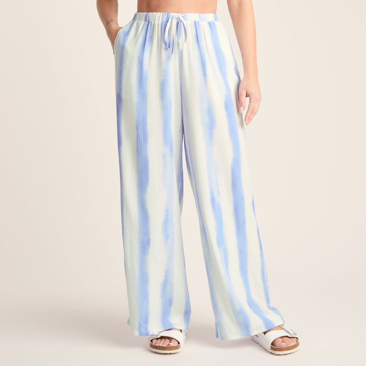 Christina Womens Wide Leg Lightweight Trousers - Blue Hues Print