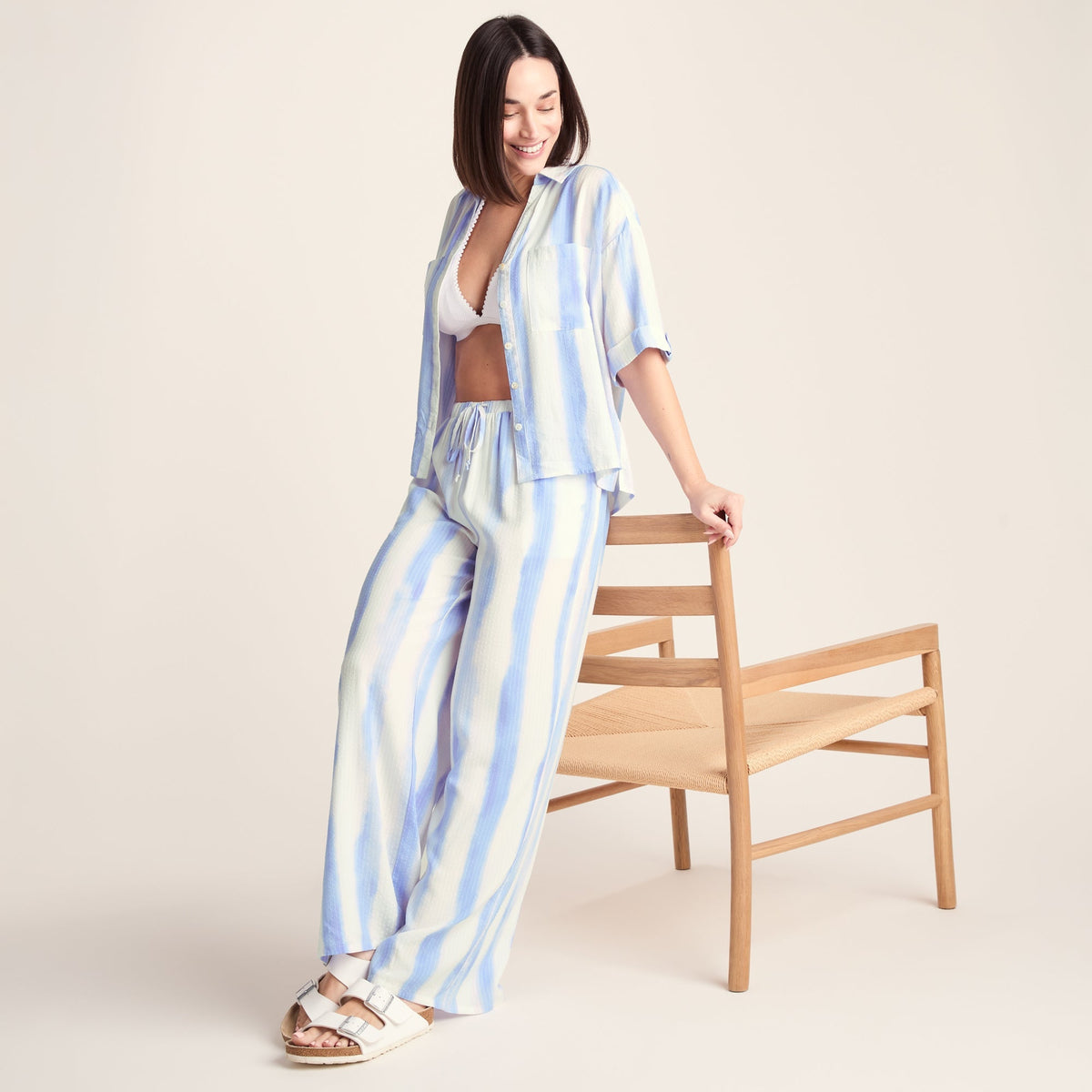 Christina Womens Wide Leg Lightweight Trousers - Blue Hues Print