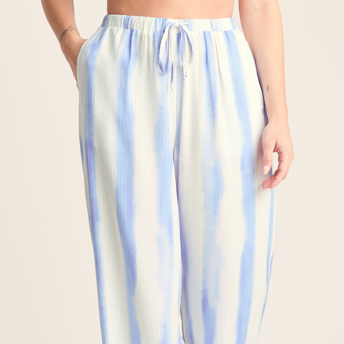 Christina Womens Wide Leg Lightweight Trousers - Blue Hues Print