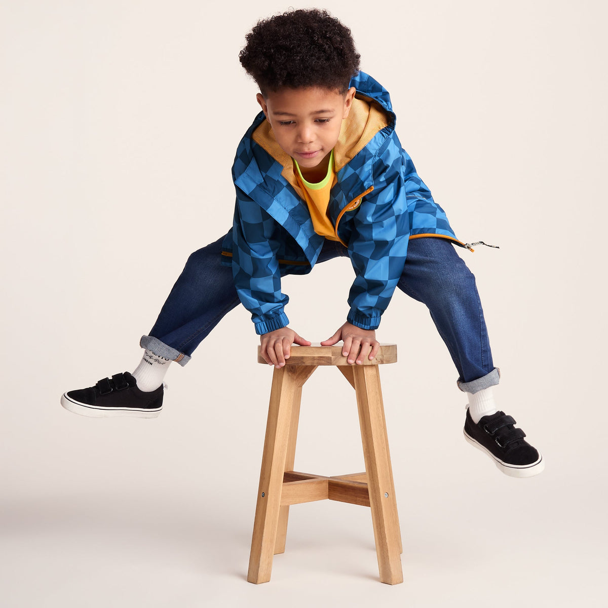 Cohampshire Kids Shaun the Sheep Waterproof Jacket - Bluebell/Night Blue Checkerboard