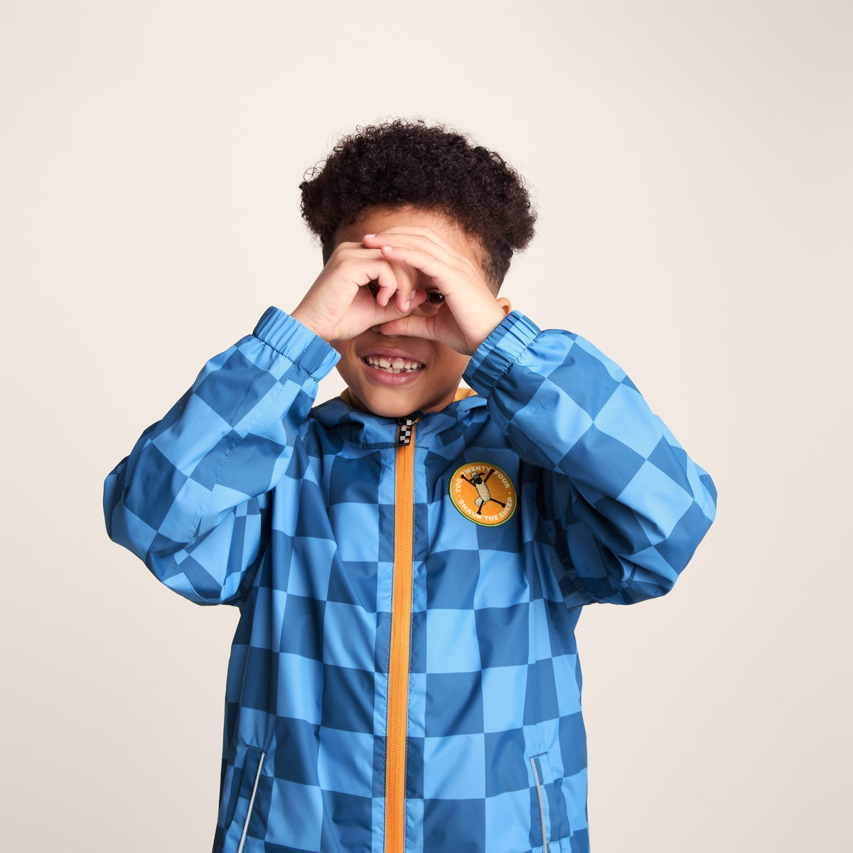 Cohampshire Kids Shaun the Sheep Waterproof Jacket - Bluebell/Night Blue Checkerboard