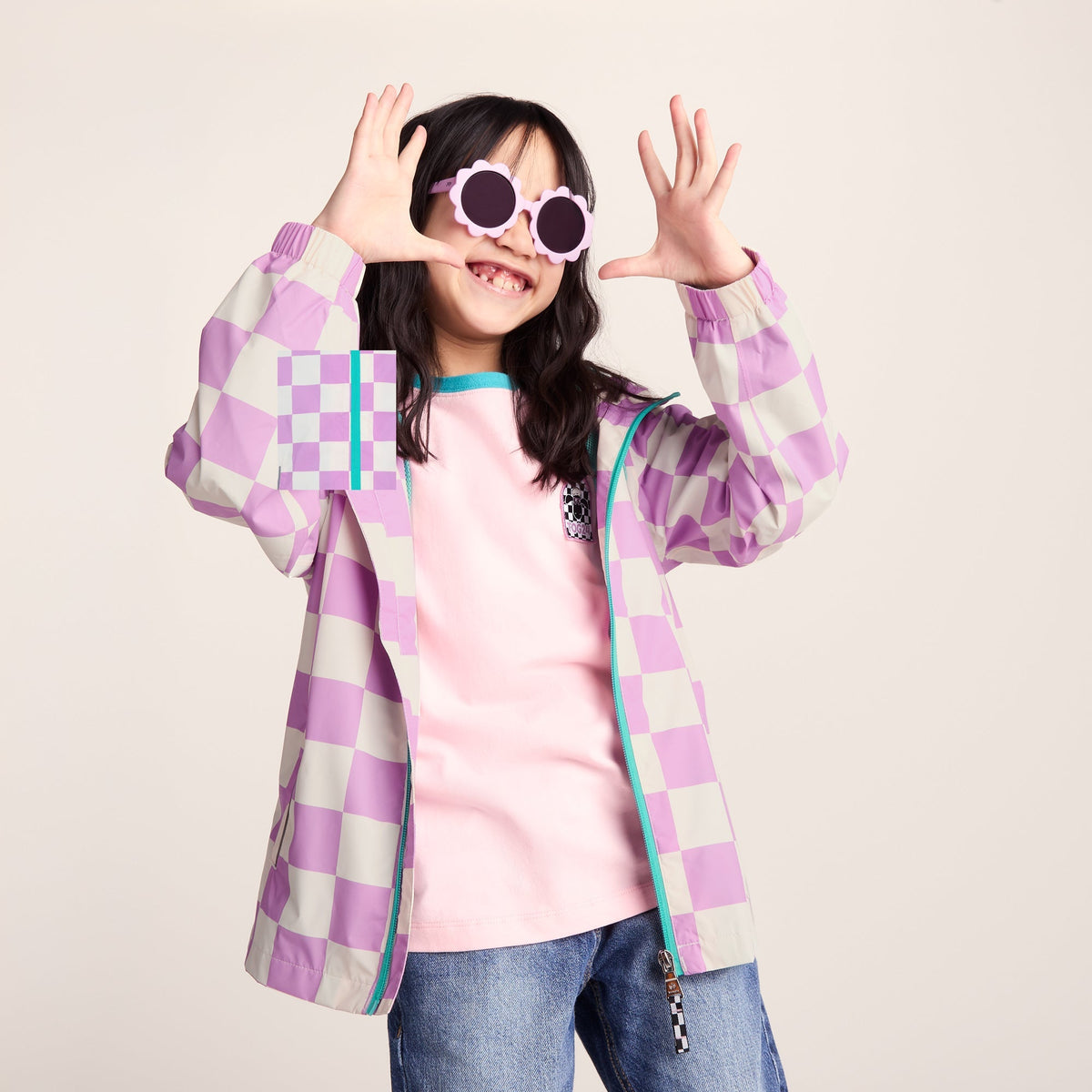 Cohampshire Kids Shaun the Sheep Waterproof Jacket - Lilac Haze/White Checkerboard
