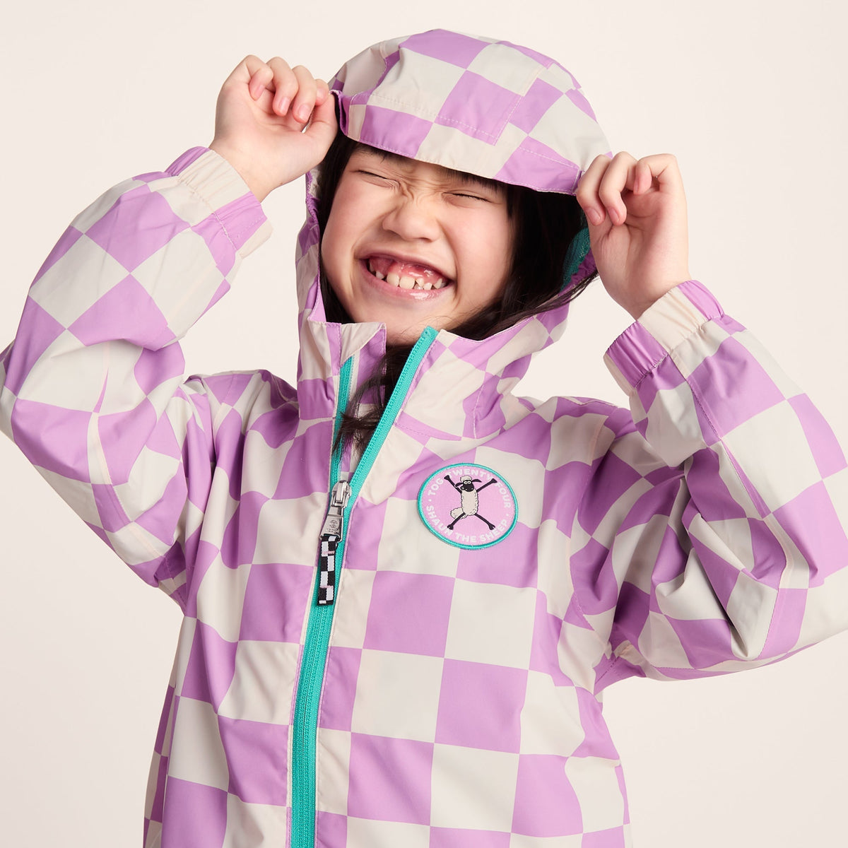 Cohampshire Kids Shaun the Sheep Waterproof Jacket - Lilac Haze/White Checkerboard