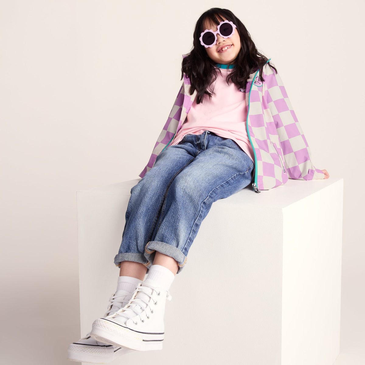 Cohampshire Kids Shaun the Sheep Waterproof Jacket - Lilac Haze/White Checkerboard