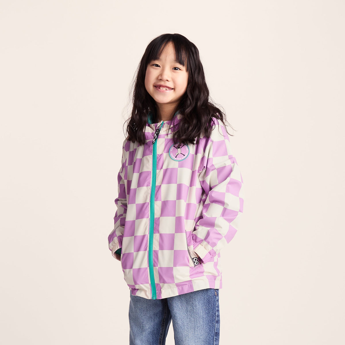 Cohampshire Kids Shaun the Sheep Waterproof Jacket - Lilac Haze/White Checkerboard