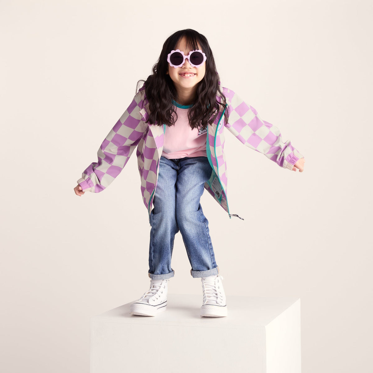 Cohampshire Kids Shaun the Sheep Waterproof Jacket - Lilac Haze/White Checkerboard