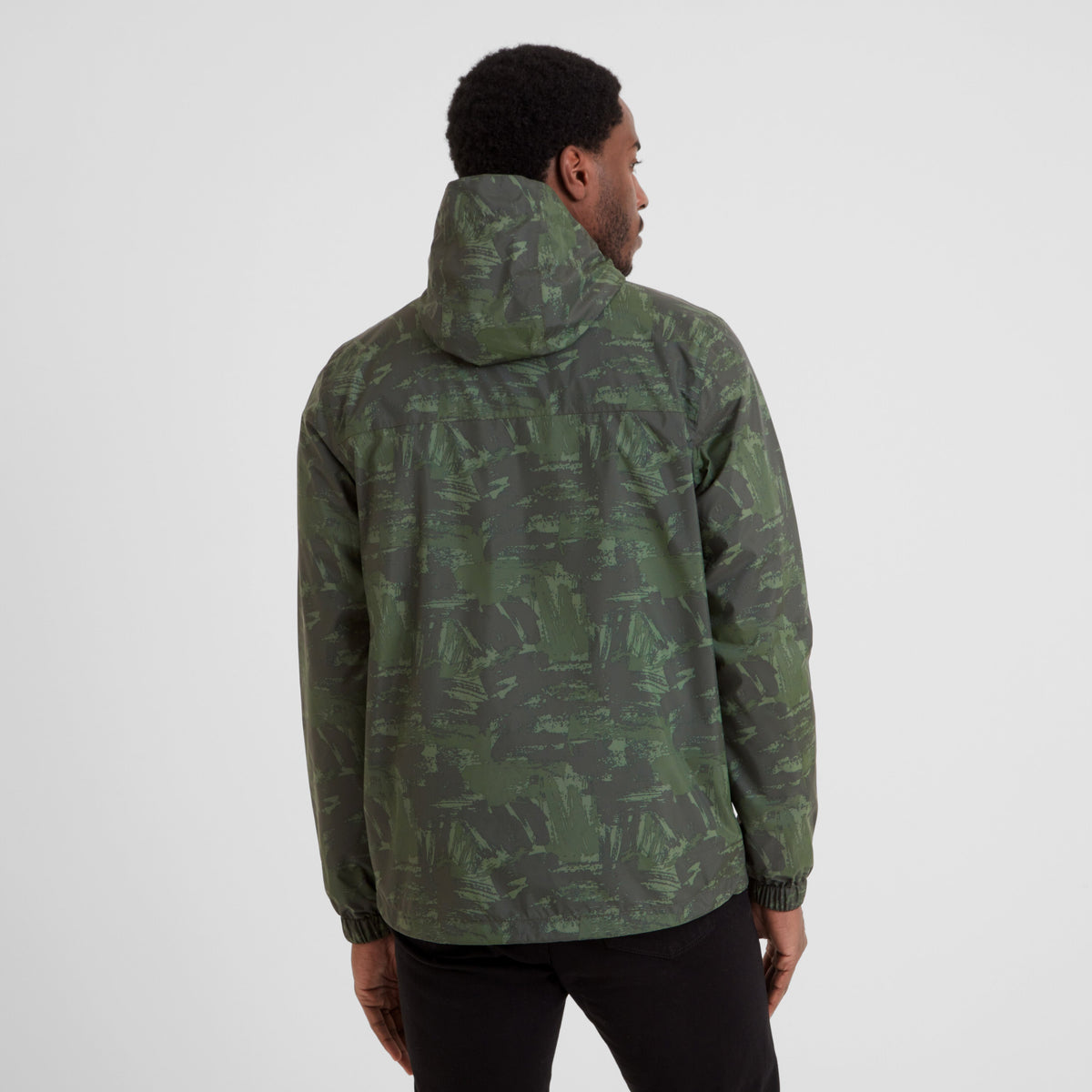 Craven Mens Waterproof Packaway Jacket - Forage Green Brushstroke Print