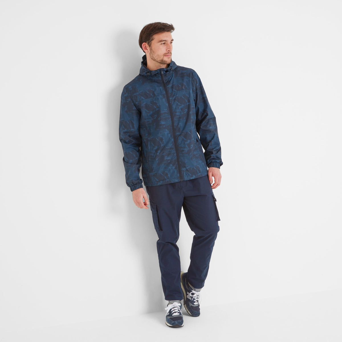 Craven Mens Waterproof Packaway Jacket - Dk Indigo Brushstroke Print