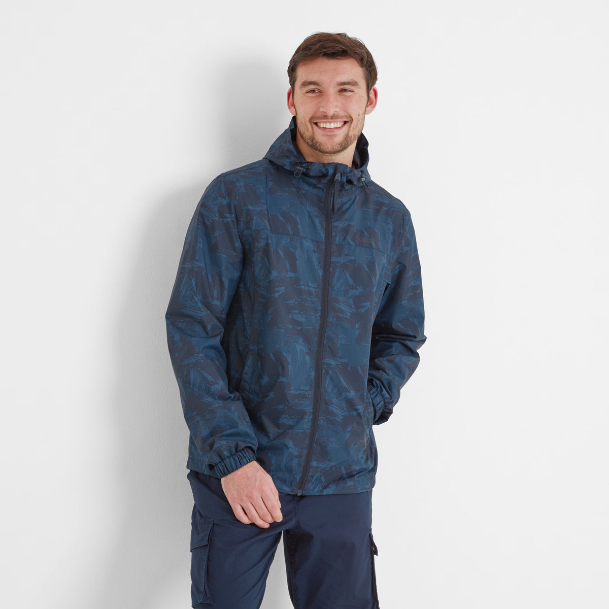 Craven Mens Waterproof Packaway Jacket - Dk Indigo Brushstroke Print