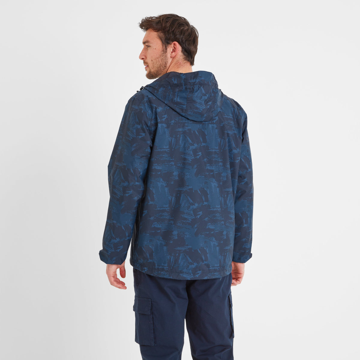 Craven Mens Waterproof Packaway Jacket - Dk Indigo Brushstroke Print