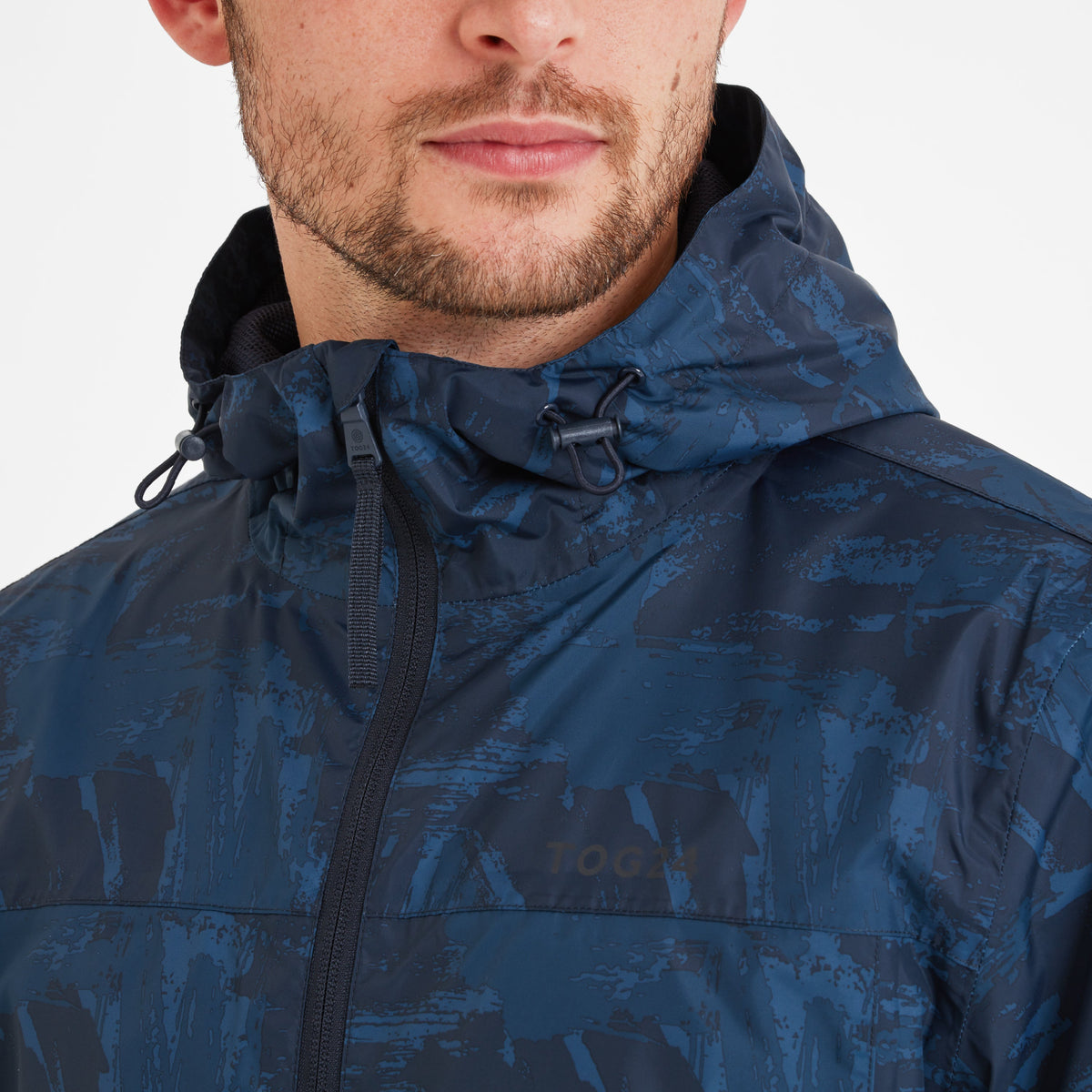 Craven Mens Waterproof Packaway Jacket - Dk Indigo Brushstroke Print