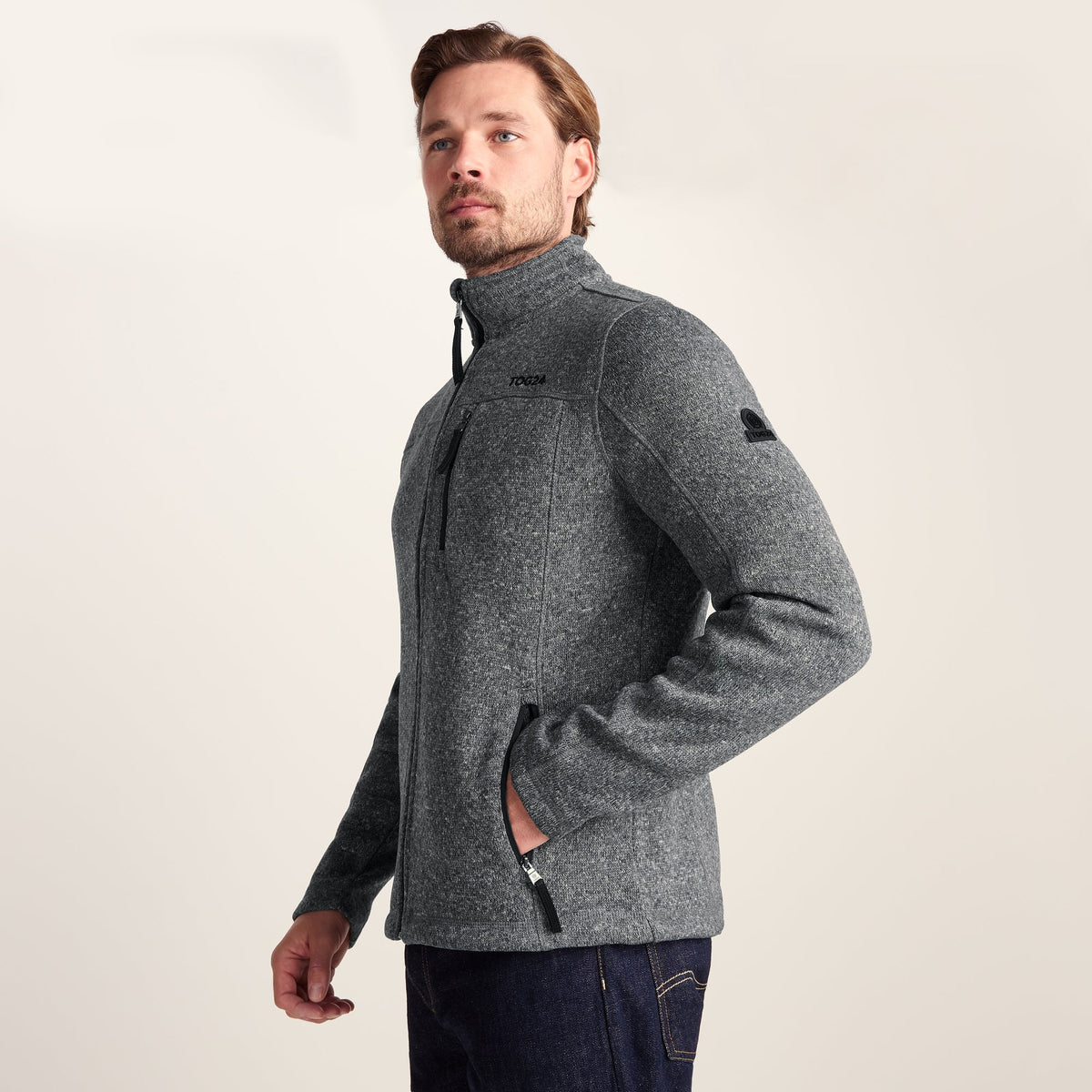 Cresswell Mens Knitlook Fleece Jacket - Dark Grey Marl