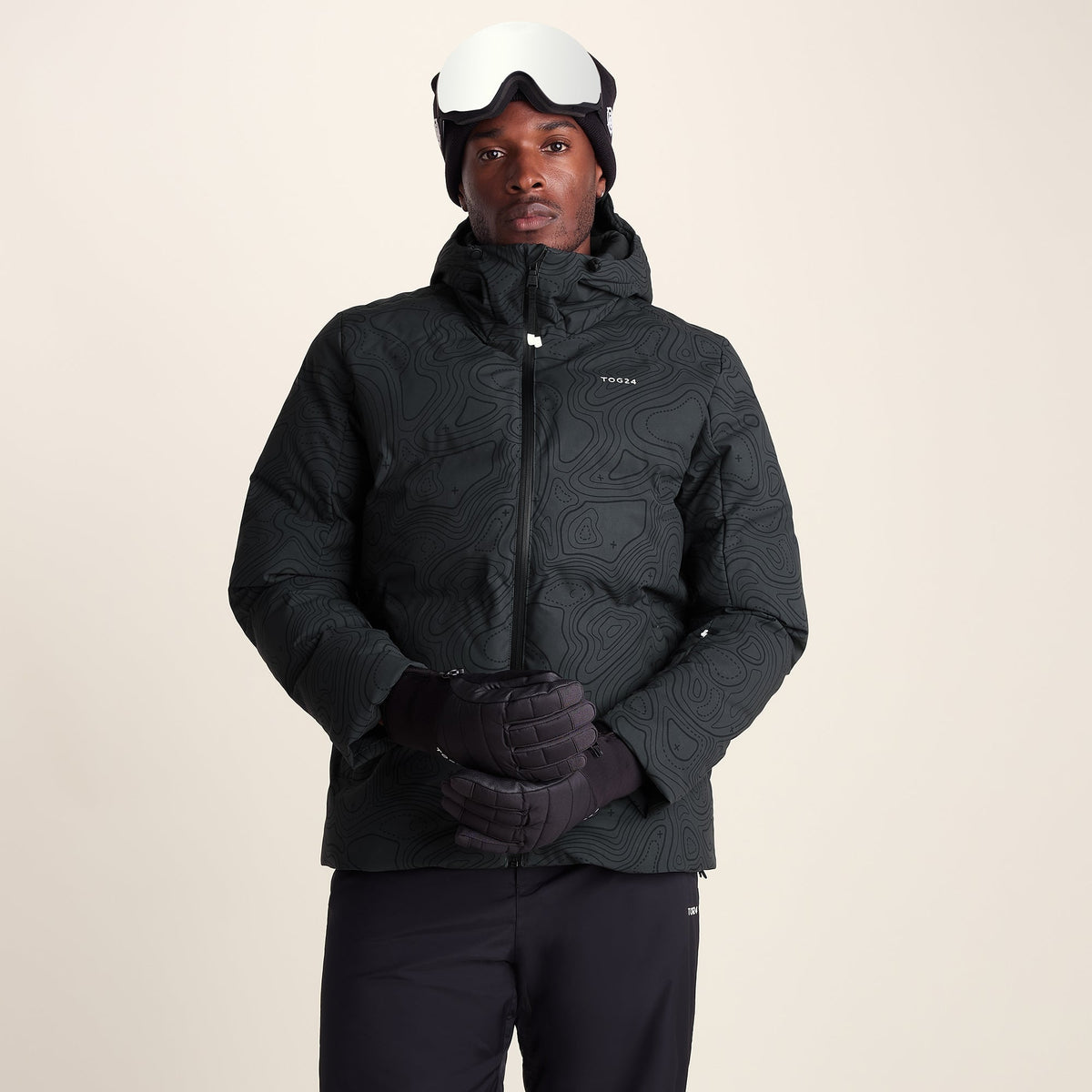 Davos Mens Shower Resistant Insulated Ski Jacket - Black Terrain Print